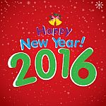Happy New Year 2016. The White Snow And Bell On Red Background Stock Photo