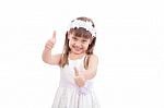 Happy Pretty Girl With Thumbs Up On White Background Stock Photo