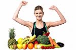Happy Teenager With Fruits And Vegetables Stock Photo