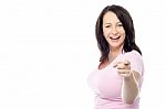 Happy Woman Pointing At The Camera Stock Photo