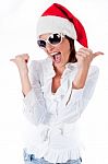 Happy Young Santa Woman Stock Photo