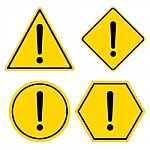 Hazard Warning Sign. Triangle Hexagon Square And Circle Symbol Isolated On White Background Stock Photo