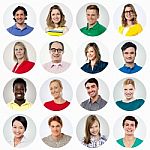 Head Shot Of Smiling People, Collage Stock Photo