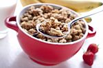 Healthy Breakfast In The Red Bowl Stock Photo