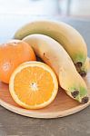 Healthy Fruits With Oranges And Bananas Stock Photo