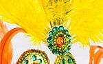 Helmet Decorated With Bright Stones And Feathers For Carnival Stock Photo