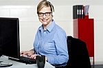 Help Desk Woman Typing On Keyboard Stock Photo