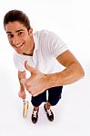 High Angle View Of Tennis Player With Thumbs Up Stock Photo