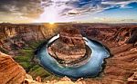 Horseshoe Bend And Colorado River, Grand Canyon Stock Photo