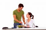 Husband Serving Food Her Wife Stock Photo