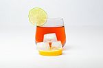 Ice Tea With Ice Lime And Lemon Stock Photo