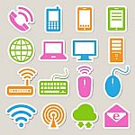 Icon Set Of Mobile Devices , Computer And Network Connections Stock Photo