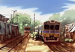 Illustration Digital Painting Train Landscape Stock Photo