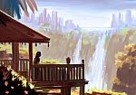 Illustration Digital Painting Waterfall View Stock Photo