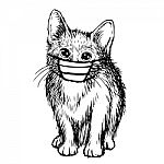 Illustration Of Cat With Mask Hand Drawn Stock Photo