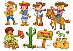 Illustration Of Cowboy Wild West Child Cartoon Stock Photo
