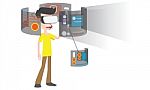 Illustration Of Man Wearing Virtual Reality Goggles Stock Photo