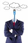 Invisible Businessman Cloud Computing Head Brain Idea Stock Photo