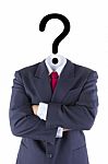 Invisible Businessman Question Mark Head Brain Confusion Stock Photo