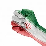 Iran Flag On Hand Stock Photo