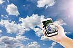 Isolated Cellphone Or Mobile With Text Information And Earth Wit Stock Photo