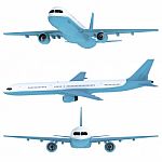 Isolated Passenger Jets, Three Different Type And Position Stock Photo