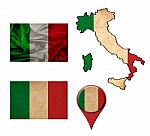 Italy Flag, Map And Map Pointers Stock Photo