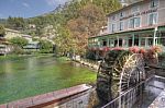 Italy Fontaine De La Vaucluse Water Mill On The River Stock Photo