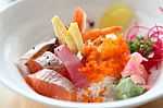 Japanese Mix Sashimi Don On Rice Stock Photo