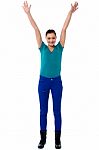 Jubilant Young Woman In Trendy Attire Stock Photo
