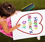 Kid Writing Happy Mother S Day Sign Stock Photo