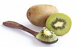 Kiwi Fruit In Wood Spoon Stock Photo