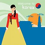 Korea Women National Dress And Background   Design Stock Photo
