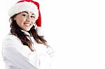 Lady Chef Wearing Christmas Hat Stock Photo