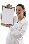 Lady Doctor Showing Clipboard Stock Photo