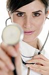 Lady Doctor Showing Stethoscope Stock Photo