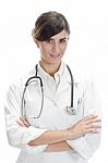 Lady Doctor With Crossed Arms Stock Photo