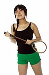 Lady Holding Badminton Racket Stock Photo
