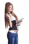 Lady Holding Tablet Pc Stock Photo
