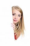 Lady Looking Behind White Card Stock Photo