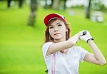 Lady Play Golf Stock Photo