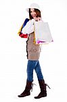 Lady Posing With Shopping Bags Stock Photo