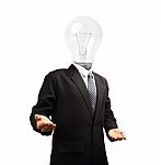 Lamp Head Businessman Hand Outstretched Forward Stock Photo