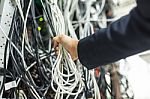 Lan Cable In Network Room Stock Photo