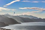 Landscape View At The Volcanic Mountains Over Lake Atitlan In Gu Stock Photo