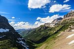 Landscape View In Glacier National Park At Logan Pass Stock Photo