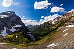 Landscape View In Glacier National Park At Logan Pass Stock Photo
