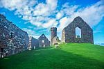 Landscape View Of Peel Castle Constructed By Vikings On Top Of Peel Hill, Isle Of Man Stock Photo