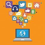 Laptop With Social Media Icons Stock Photo