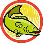 Largemouth Bass Jumping Cartoon Circle Stock Photo